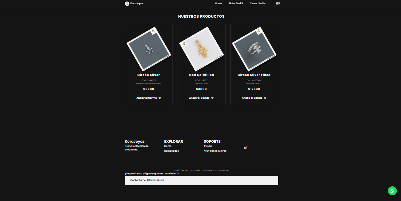 Diseño de la página de inicio de KoruJoyas